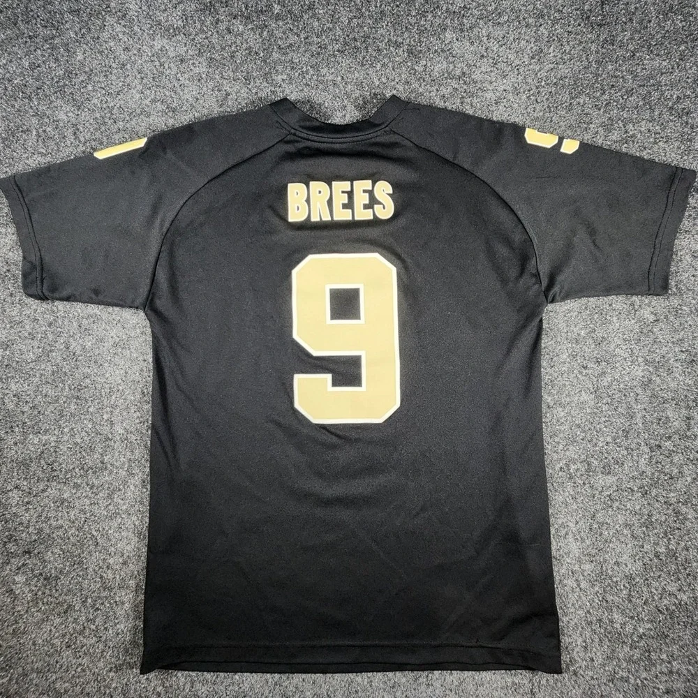 NFL Team Apparel Drew Brees Saints Jersey Kids XL Black Gold Number 9 Football